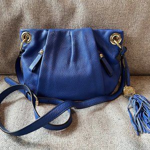 Vince Camuto Crossbody Leather Bag | Bright Blue Gold Hardware Adjustable Strap